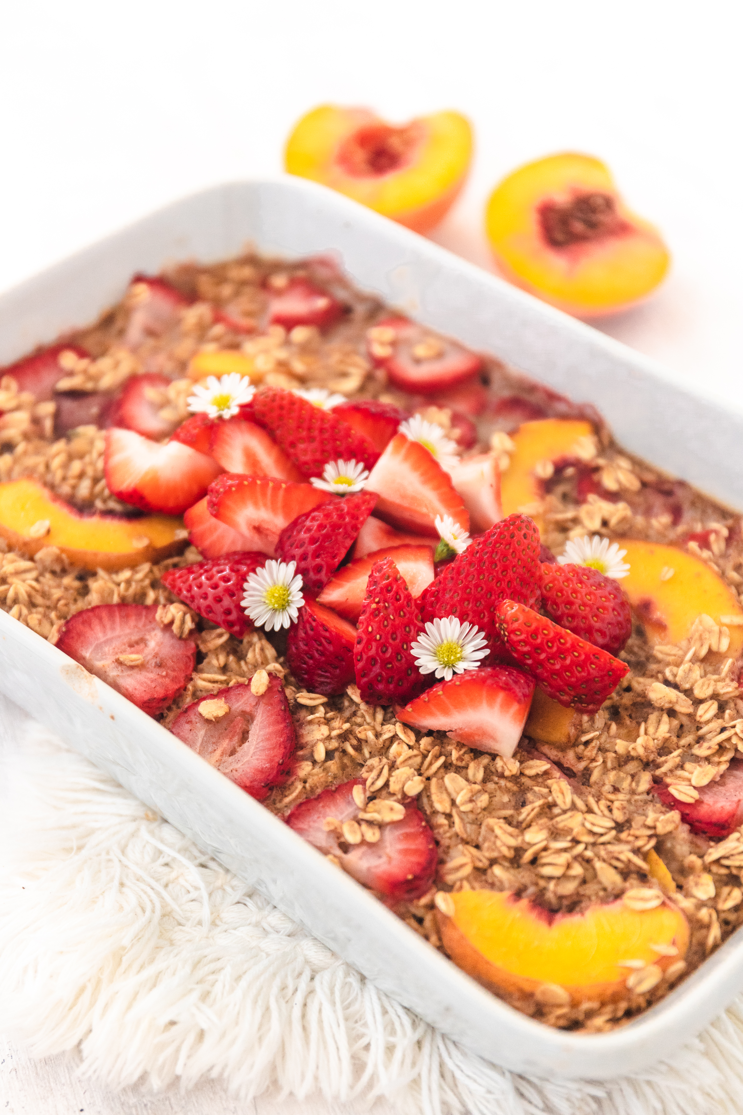 Baked strawberry and peach oatmeal